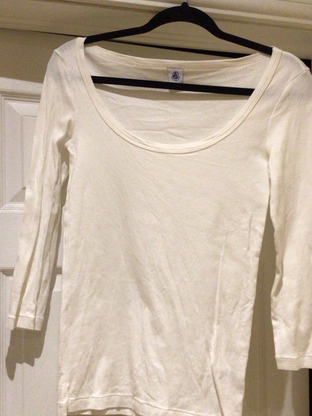 Petit Bateau White Scoop Neck 3/4 Sleeve Tee